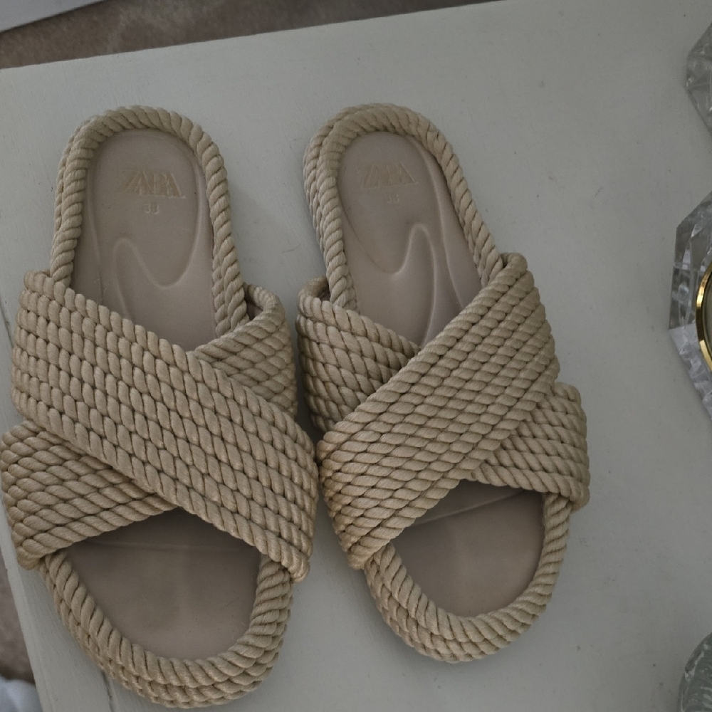 Zara Tan Braided Slide Sandals